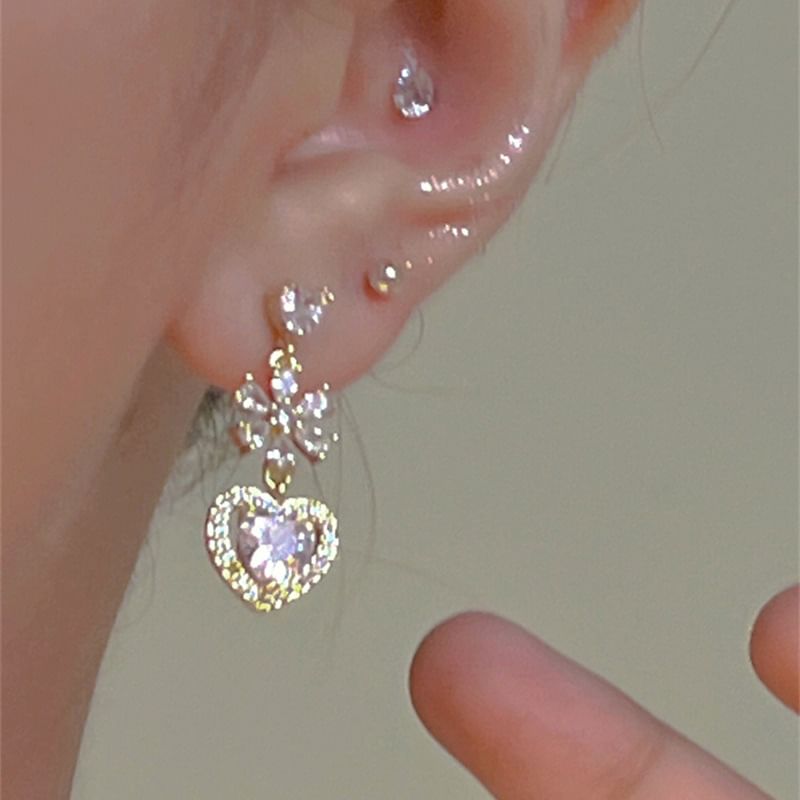 Dangle Earring Alloy Heart Rhinestone