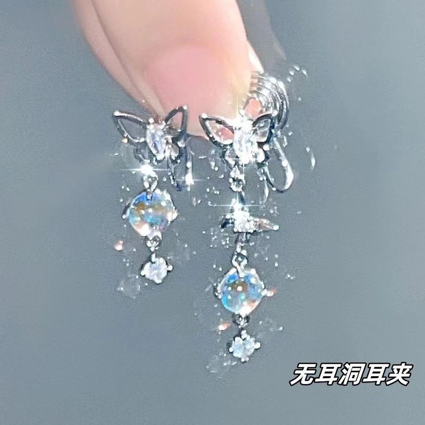 Butterfly Moonstone Dangle Asymmetrical Earring Alloy