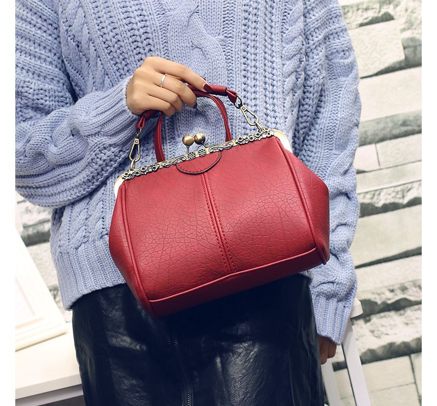 Kiss Bag Top Handle Crossbody Plain Lock