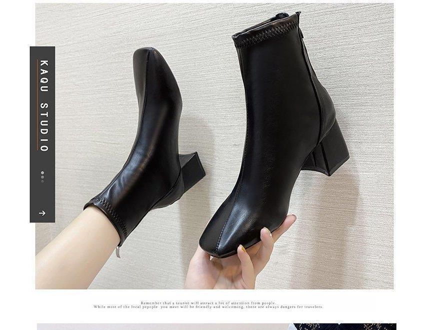 Short Chunky Boots Heel Plain