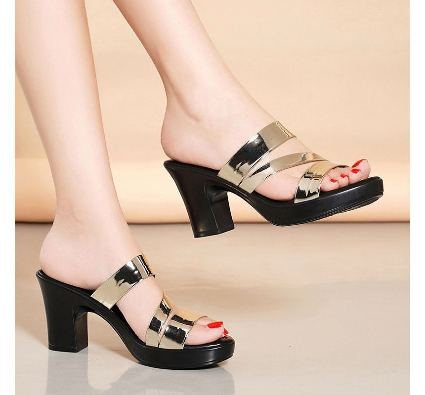 Slide Chunky Sandals Strappy Heel