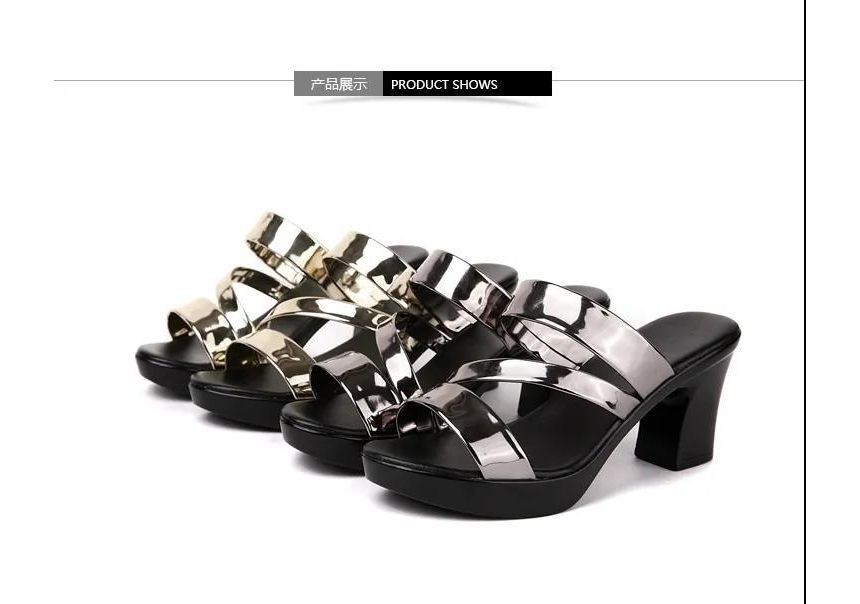 Slide Chunky Sandals Strappy Heel