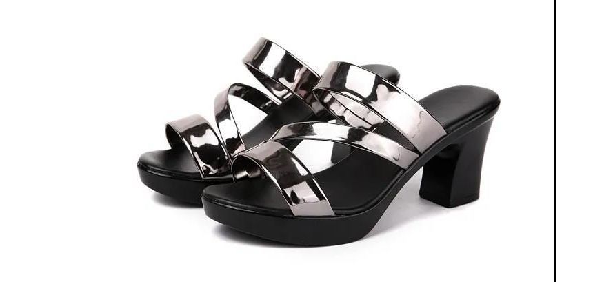Slide Chunky Sandals Strappy Heel
