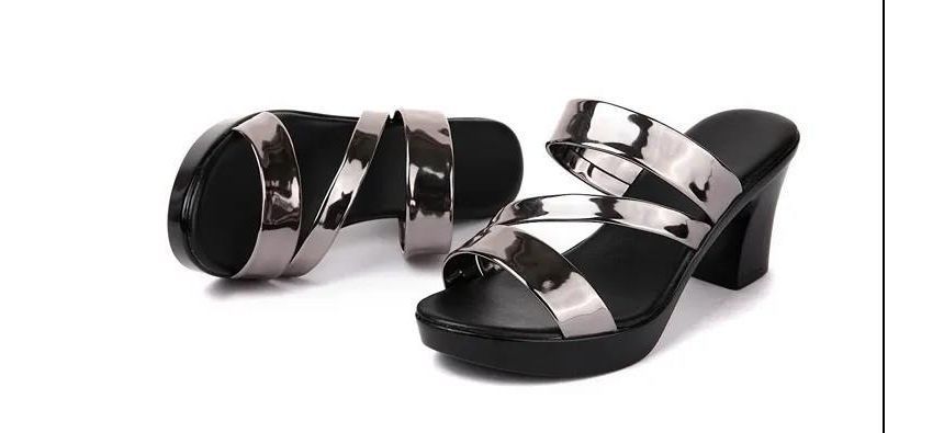 Slide Chunky Sandals Strappy Heel