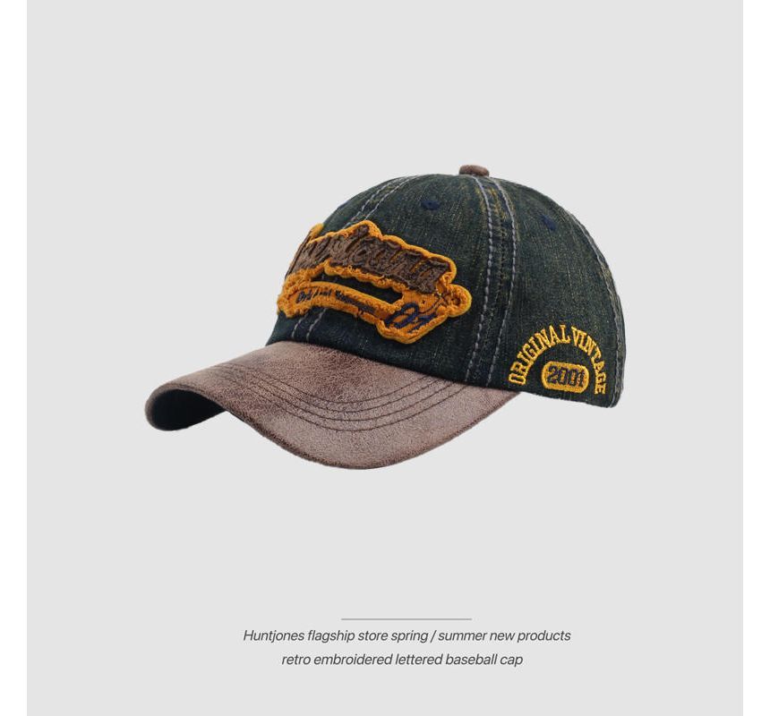 Cap Letter Embroidered Denim Baseball Two-Tone