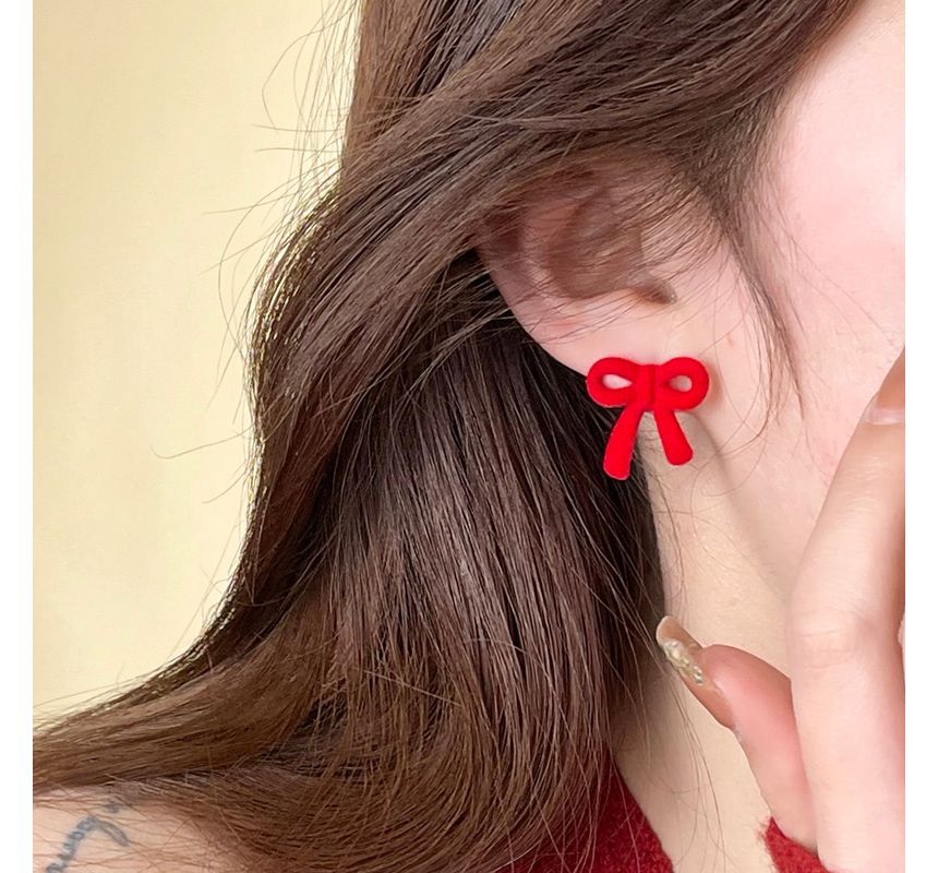 Stud Earring Flocking Bow