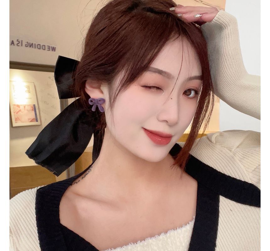 Stud Earring Flocking Bow