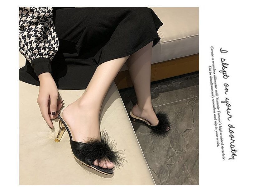 Slide High Heel Feather Sandals