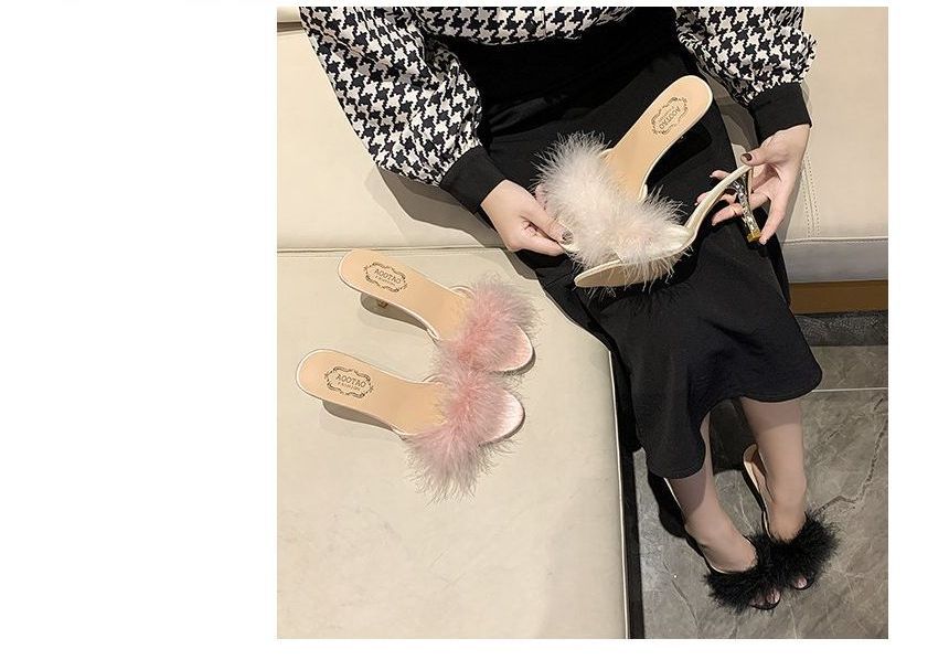 Slide High Heel Feather Sandals