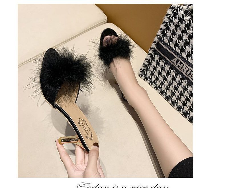 Slide High Heel Feather Sandals