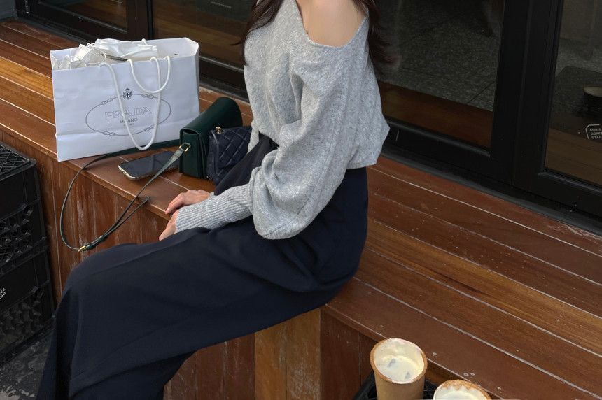 Off-Shoulder Plain Sweater