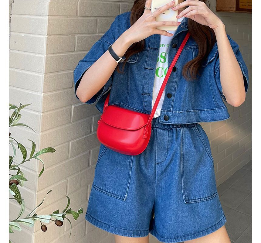 Buckled Leather Flap Faux Crossbody Bag