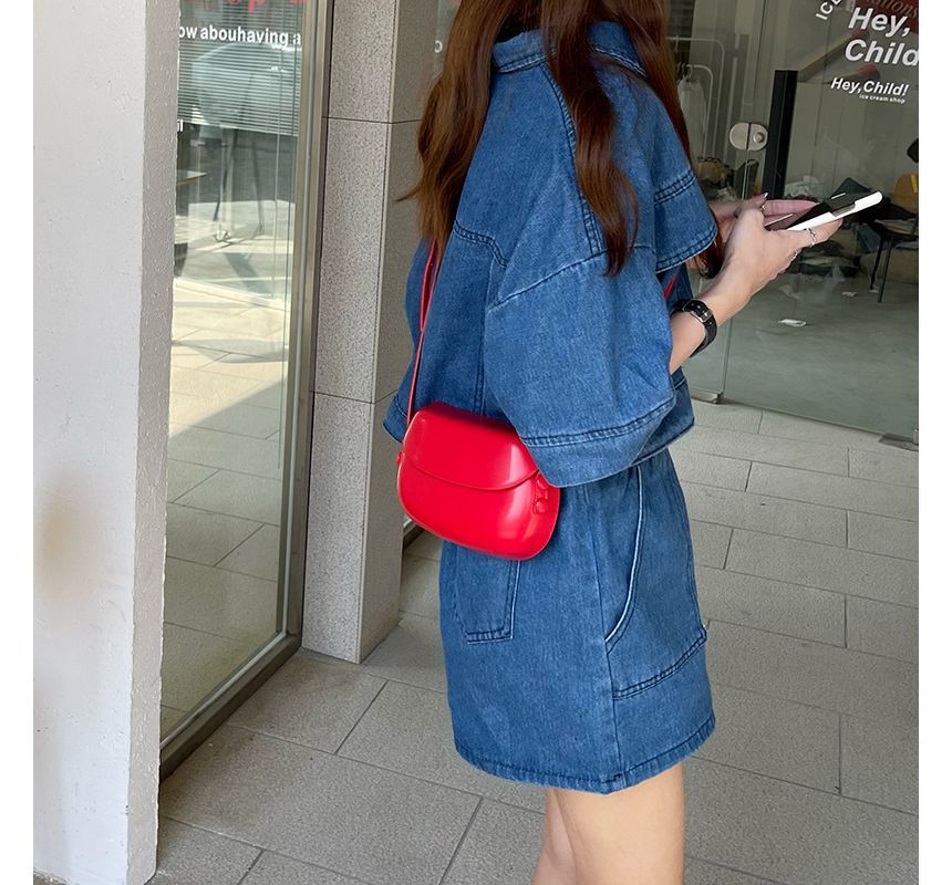 Buckled Leather Flap Faux Crossbody Bag