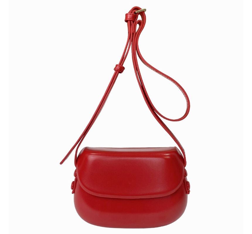 Buckled Leather Flap Faux Crossbody Bag