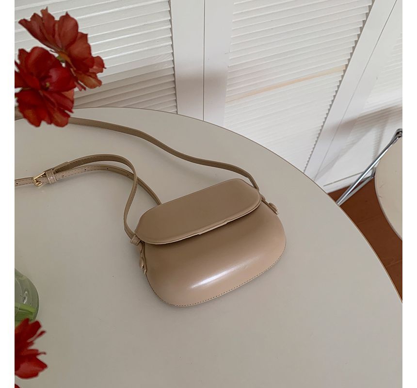 Buckled Leather Flap Faux Crossbody Bag