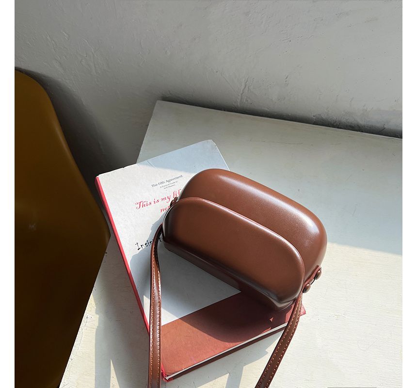 Buckled Leather Flap Faux Crossbody Bag