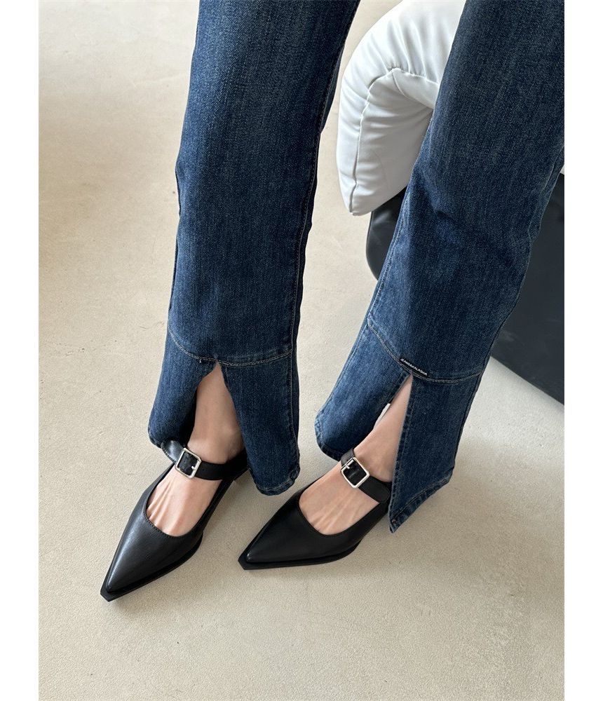 Toe Chunky Heel Mary Shoes Pointy Jane