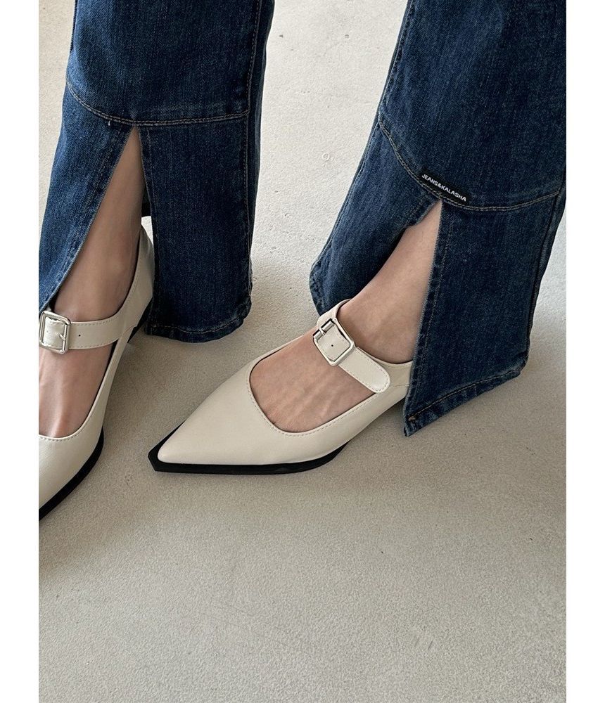 Toe Chunky Heel Mary Shoes Pointy Jane