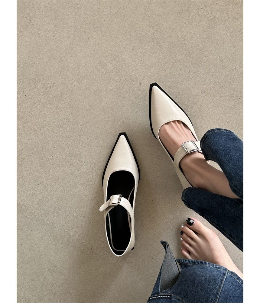 Toe Chunky Heel Mary Shoes Pointy Jane