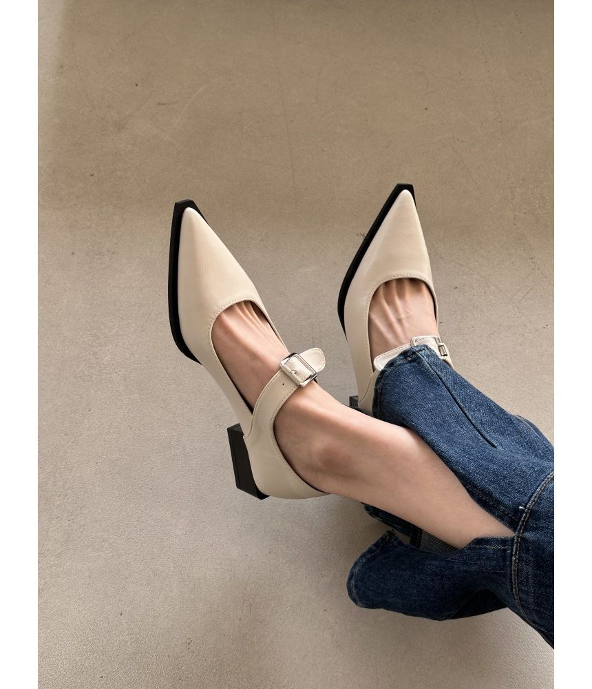 Toe Chunky Heel Mary Shoes Pointy Jane