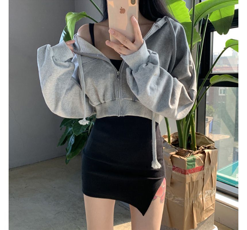 Plain Crop Zip Hoodie