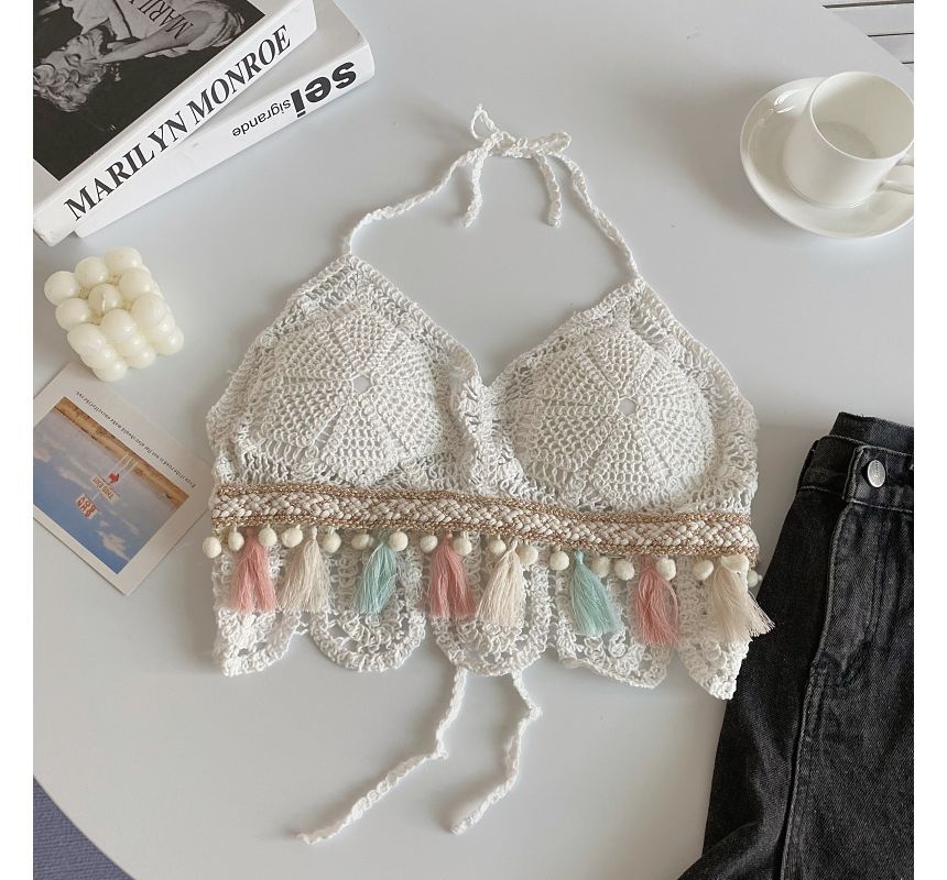 Halter Tassel Crochet Knit Bralette