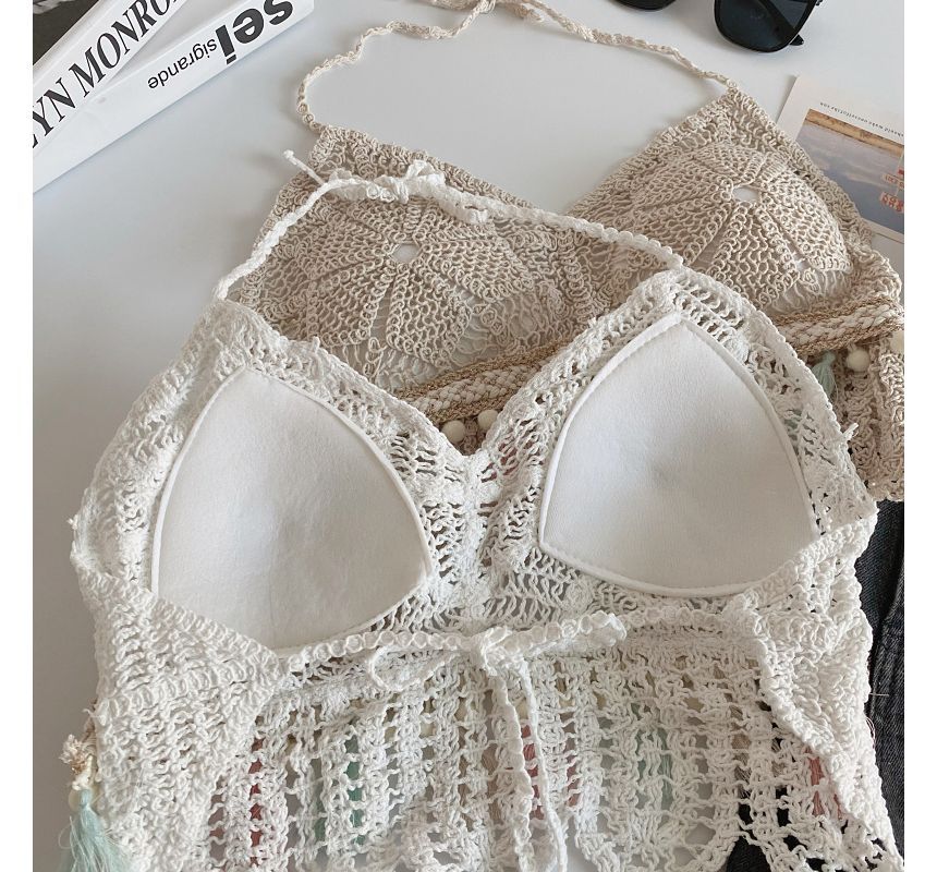 Halter Tassel Crochet Knit Bralette