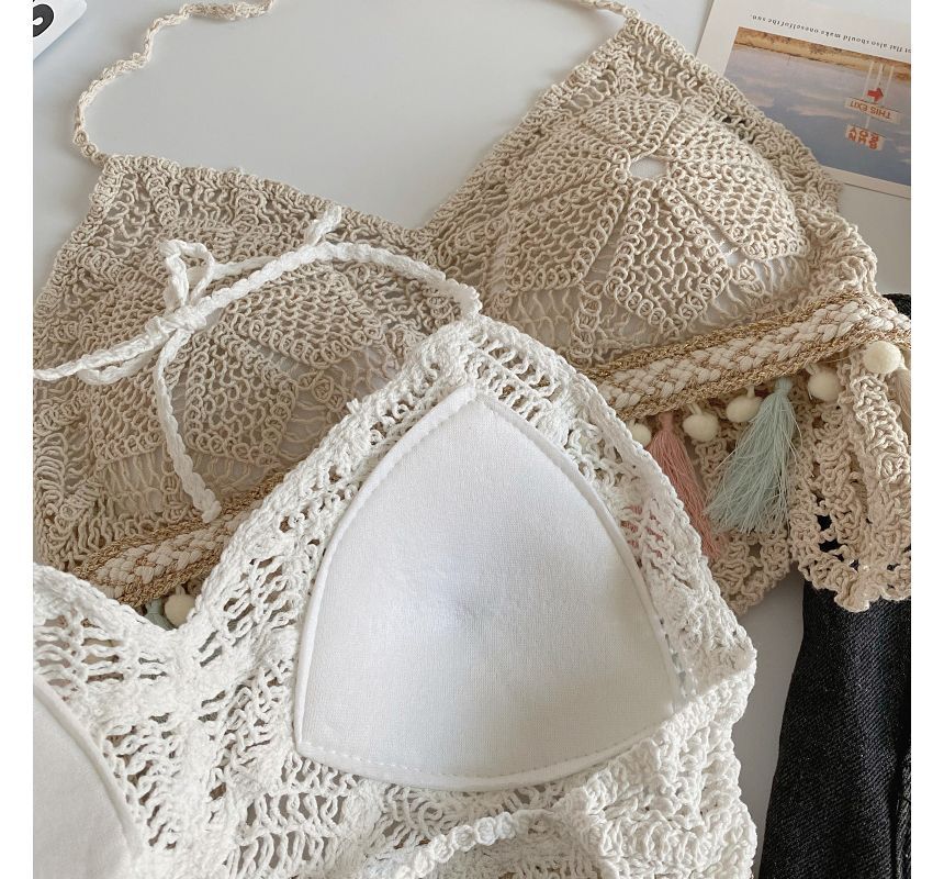 Halter Tassel Crochet Knit Bralette