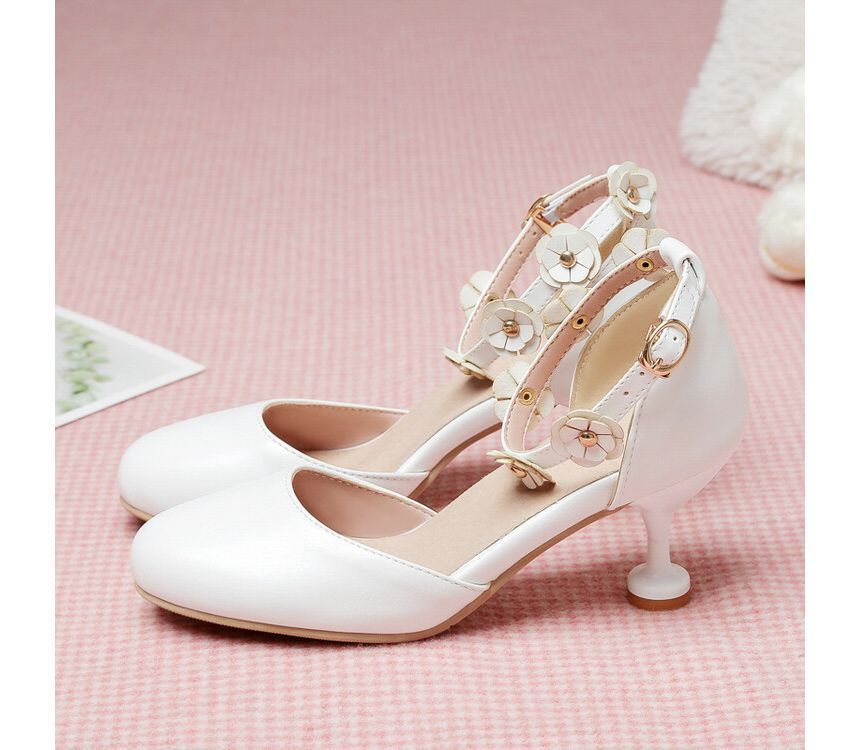 Flower Heel Kitten Accent D'Orsay Sandals
