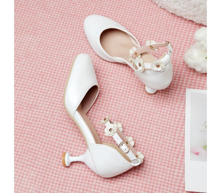 Flower Heel Kitten Accent D'Orsay Sandals