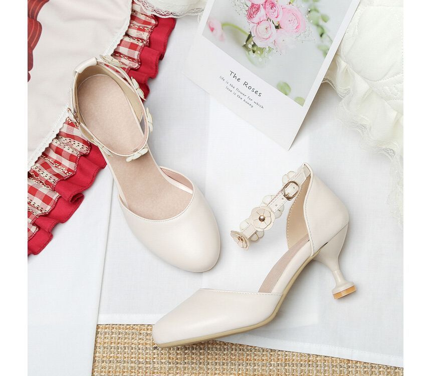 Flower Heel Kitten Accent D'Orsay Sandals