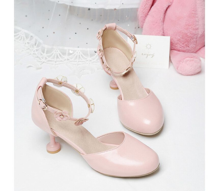 Flower Heel Kitten Accent D'Orsay Sandals