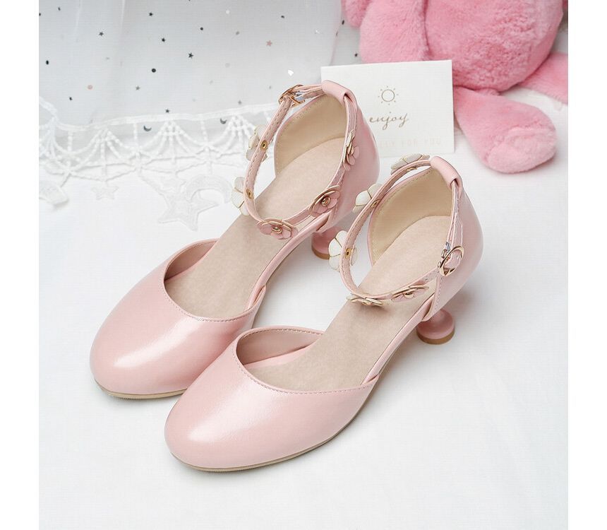 Flower Heel Kitten Accent D'Orsay Sandals