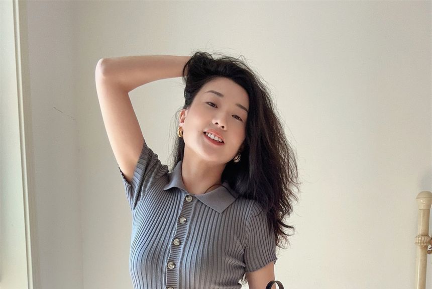 Knit Dress Short-Sleeve Sheath Polo Midi Plain