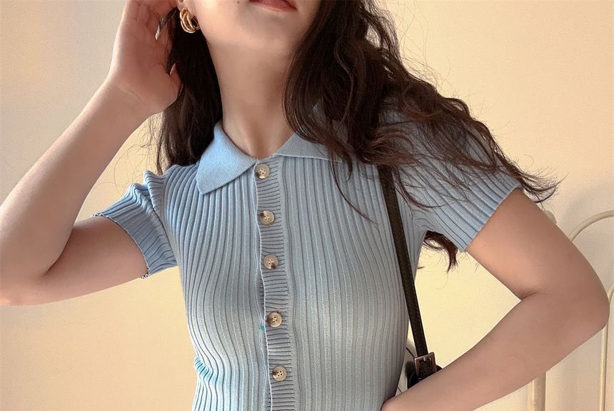 Plain Short-Sleeve Sheath Knit Midi Dress Polo