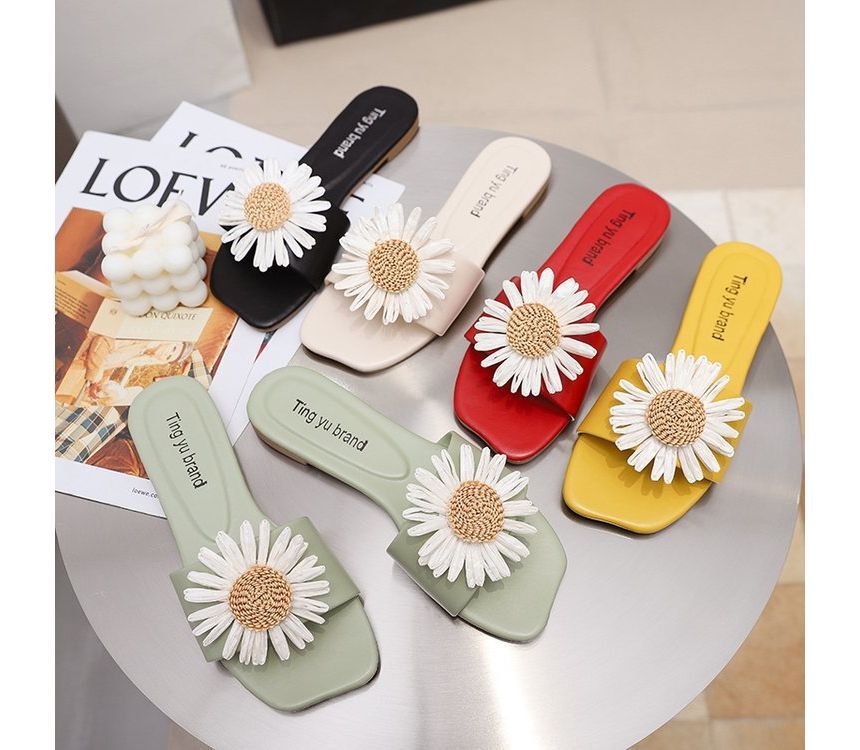 Flower Slide Sandals Applique