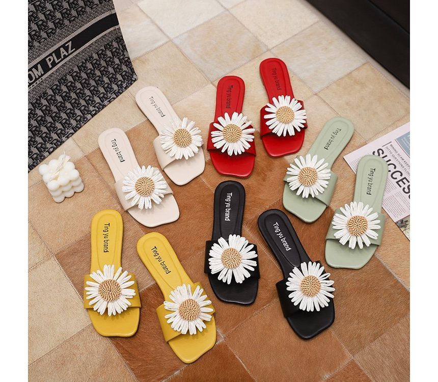 Flower Slide Sandals Applique