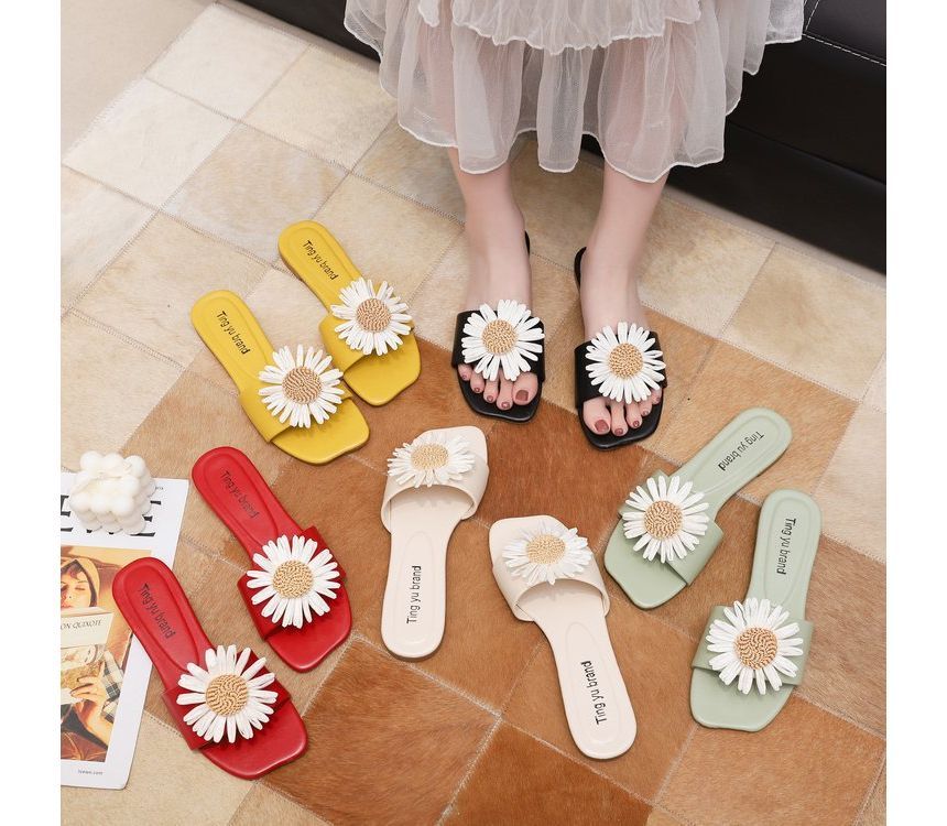Flower Slide Sandals Applique