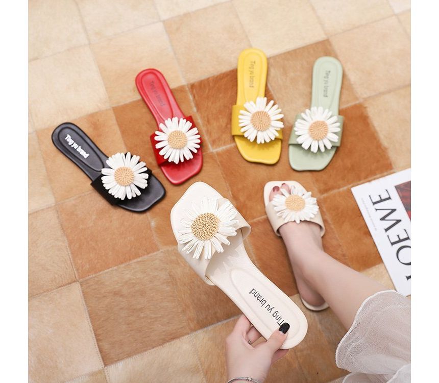Flower Slide Sandals Applique