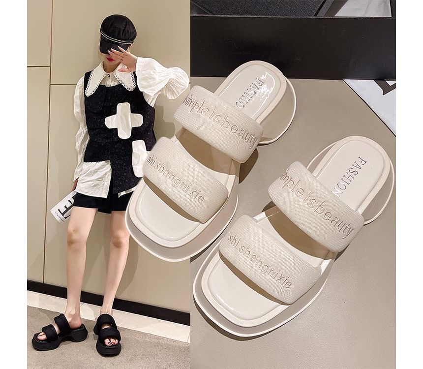 Slide Sandals Embroidery Lettering Platform