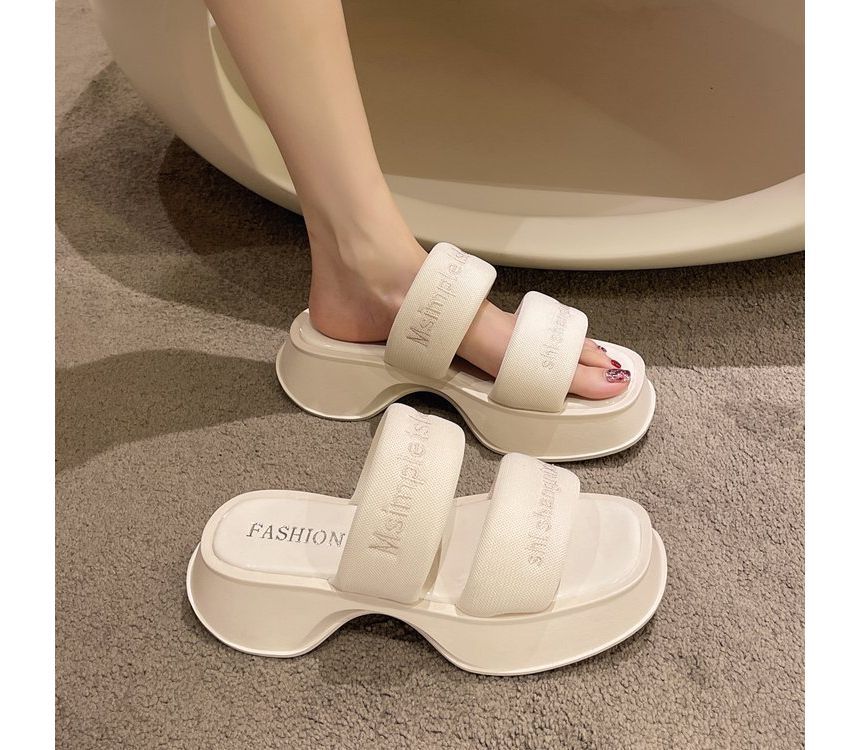 Slide Sandals Embroidery Lettering Platform