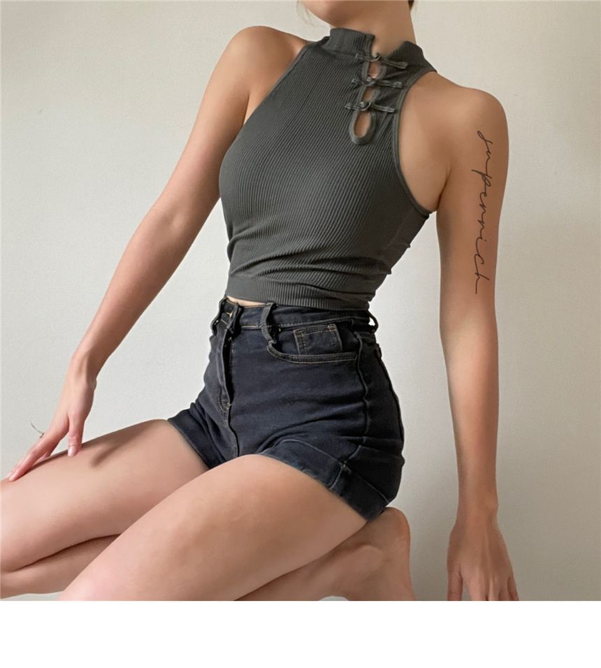 Button Frog Top Tank Padded Plain Crop