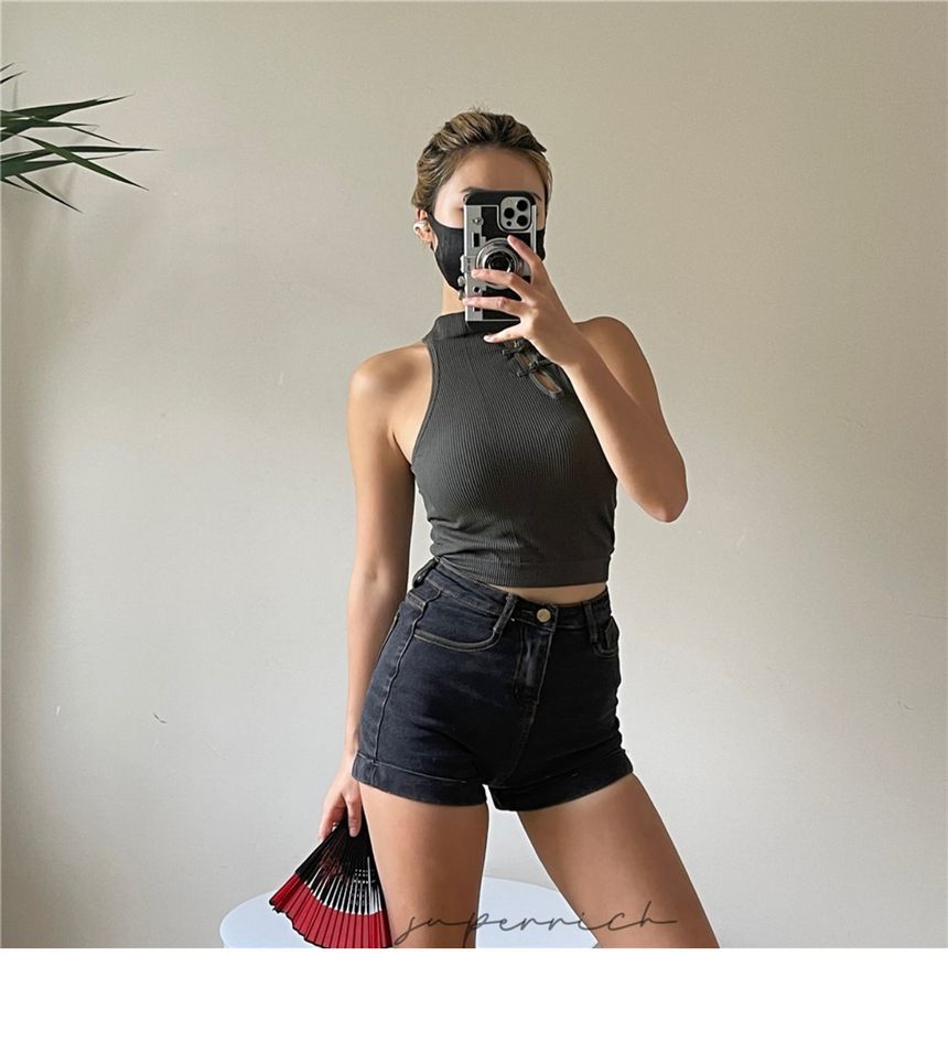 Crop Padded Tank Button Plain Top Frog