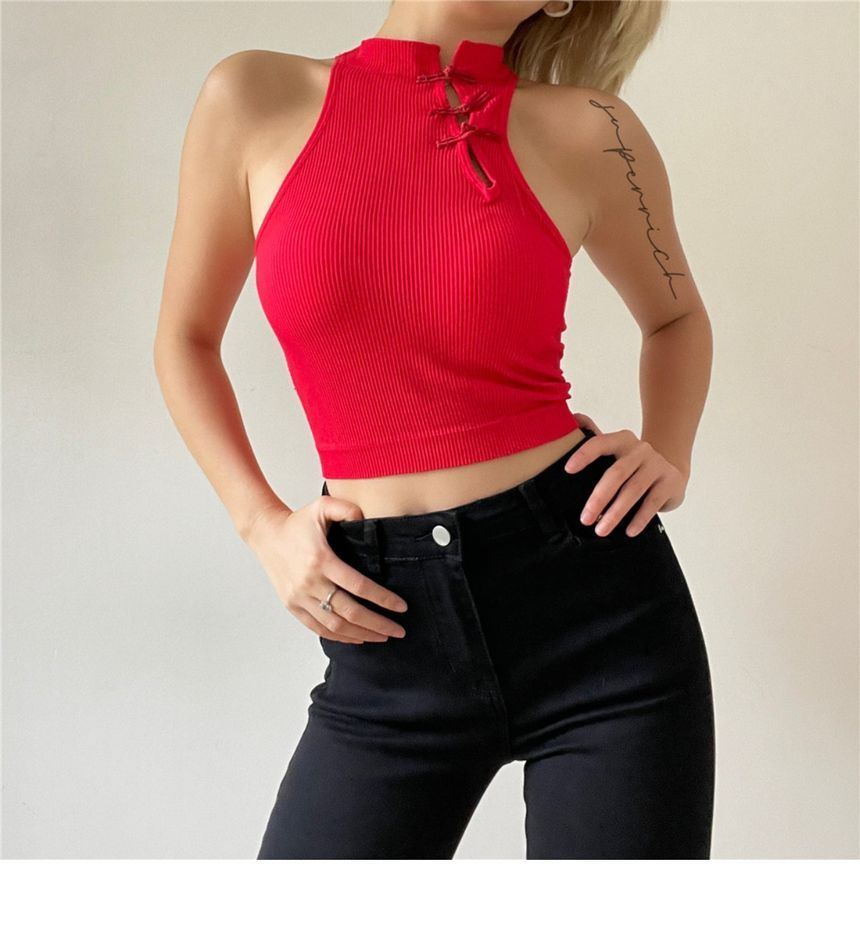 Crop Padded Tank Button Plain Top Frog