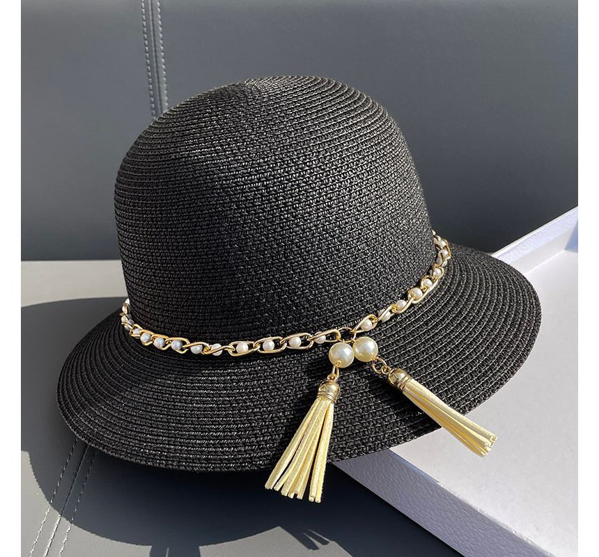 Hat Faux Bucket Pearl Straw