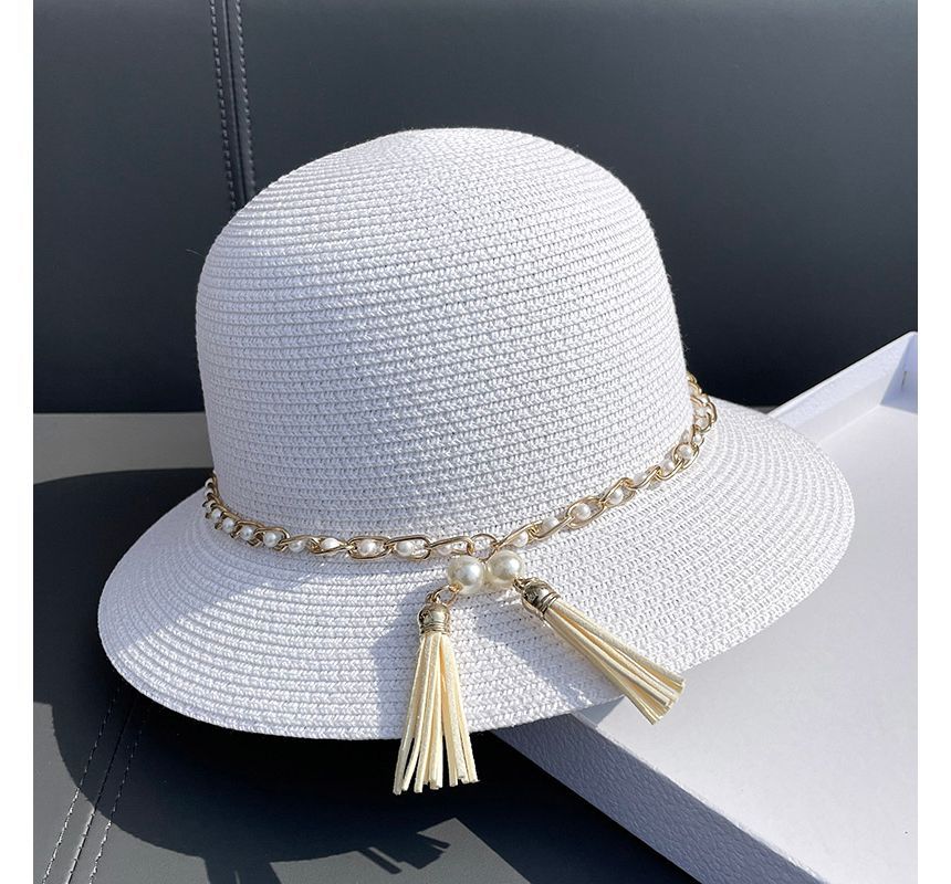 Hat Faux Bucket Pearl Straw