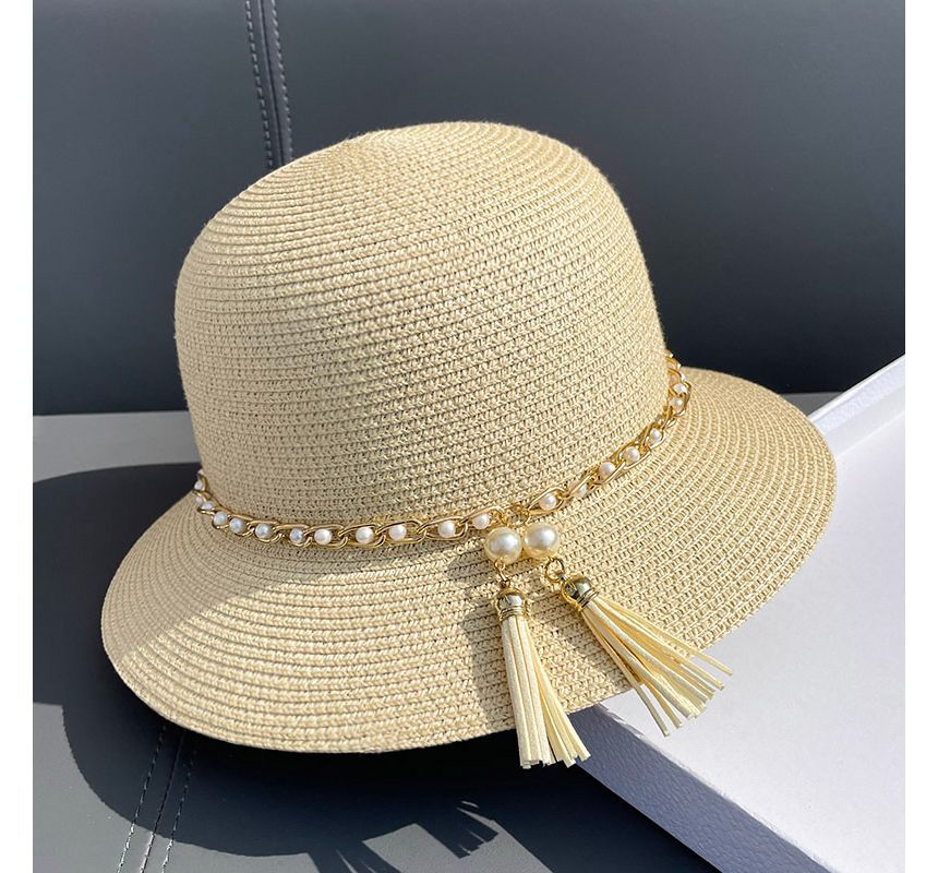 Hat Faux Bucket Pearl Straw
