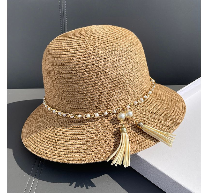 Hat Faux Bucket Pearl Straw