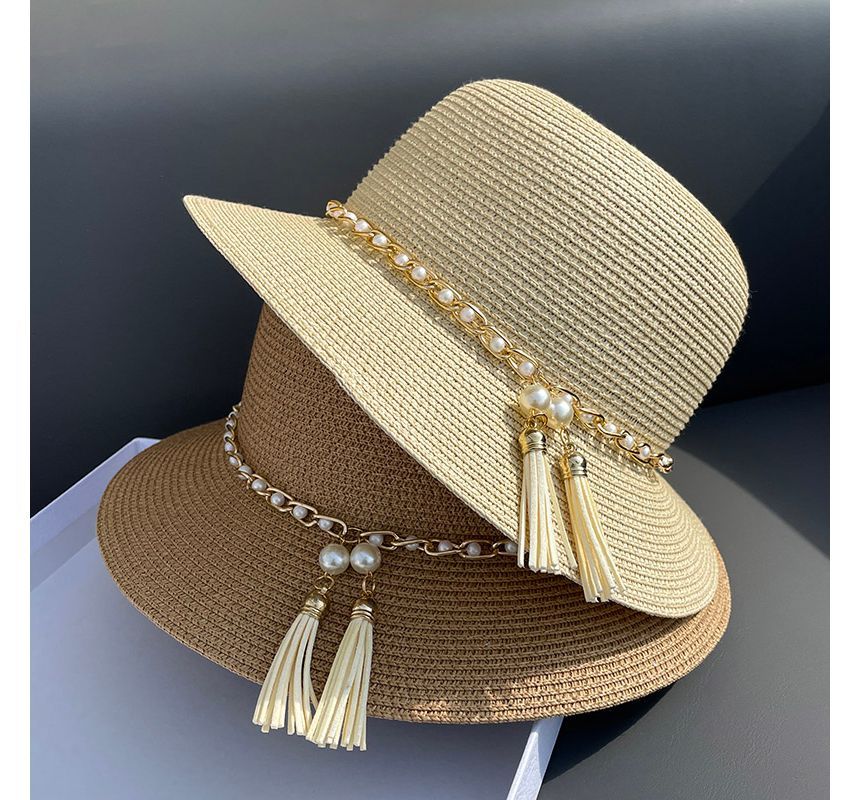 Hat Faux Bucket Pearl Straw