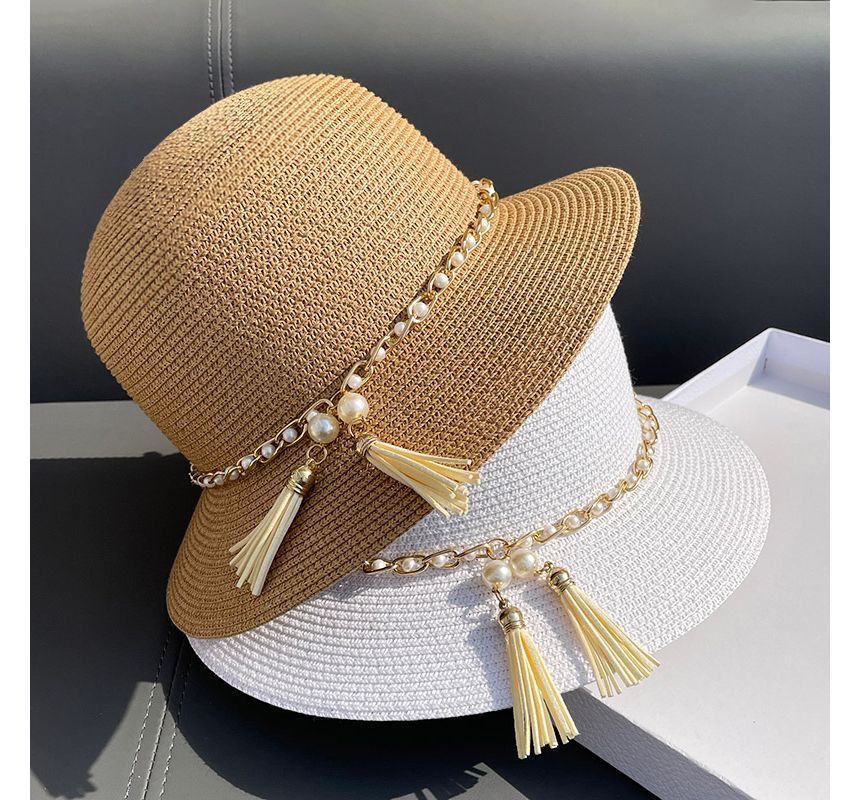 Hat Faux Bucket Pearl Straw